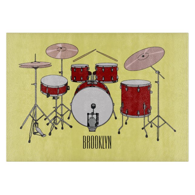 Drum kit cartoon illustration  cutting board (Front)