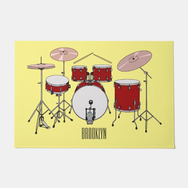 Drum kit cartoon illustration  doormat (Front)