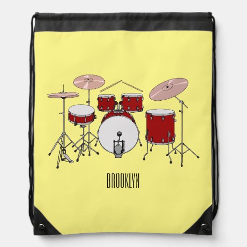 Drum kit cartoon illustration  drawstring bag