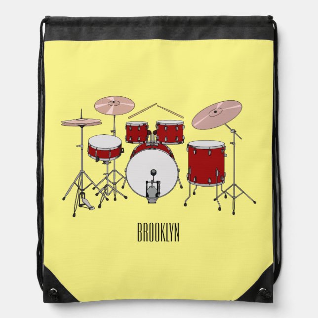 Drum kit cartoon illustration  drawstring bag (Front)