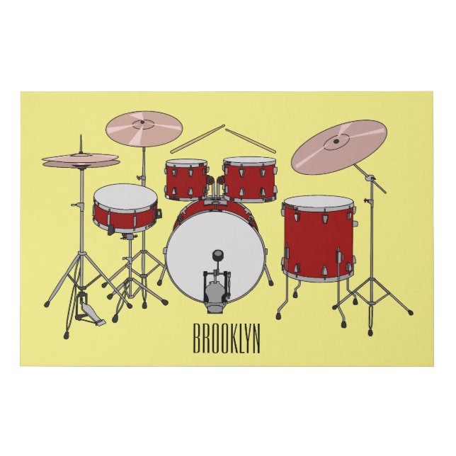 Drum kit cartoon illustration  faux canvas print (Front)