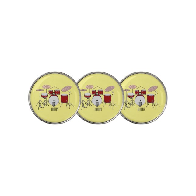 Drum kit cartoon illustration  golf ball marker (3 Up)