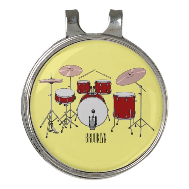 Drum kit cartoon illustration  golf hat clip (Front)