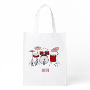 Drum kit cartoon illustration grocery bag