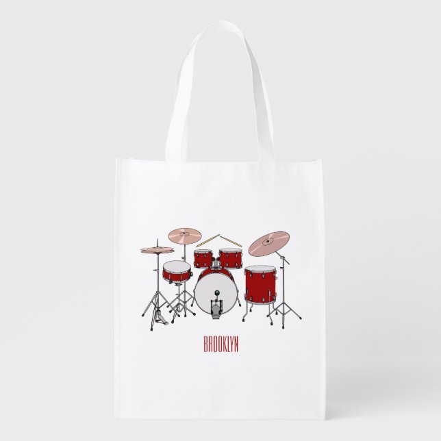 Drum kit cartoon illustration  grocery bag (Front)
