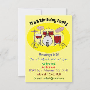 Drum kit cartoon illustration invitation