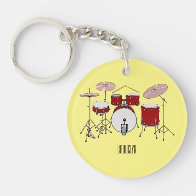 Drum kit cartoon illustration  keychain (Front)