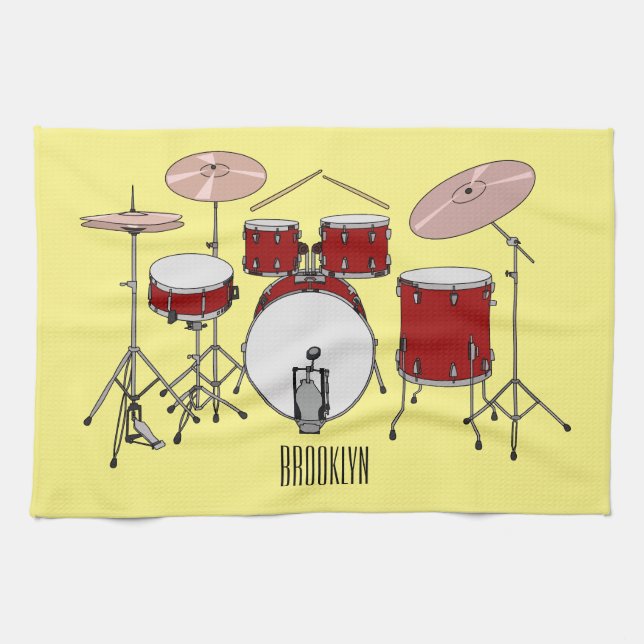 Drum kit cartoon illustration  kitchen towel (Horizontal)