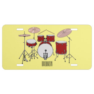 Drum kit cartoon illustration  license plate