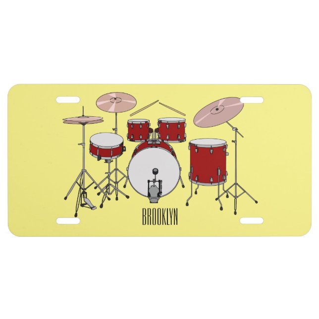 Drum kit cartoon illustration  license plate (Front)