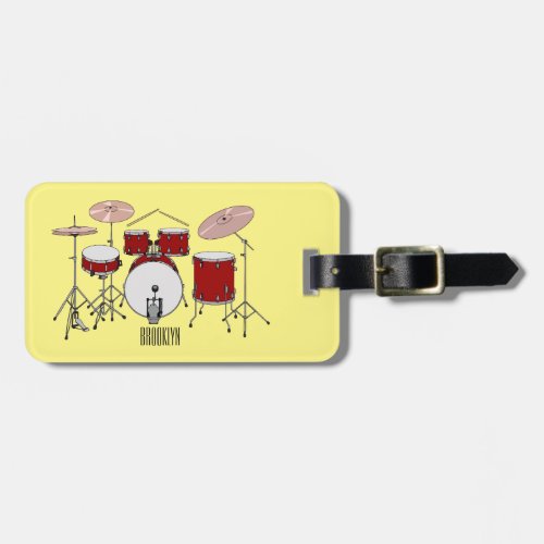 Drum kit cartoon illustration luggage tag