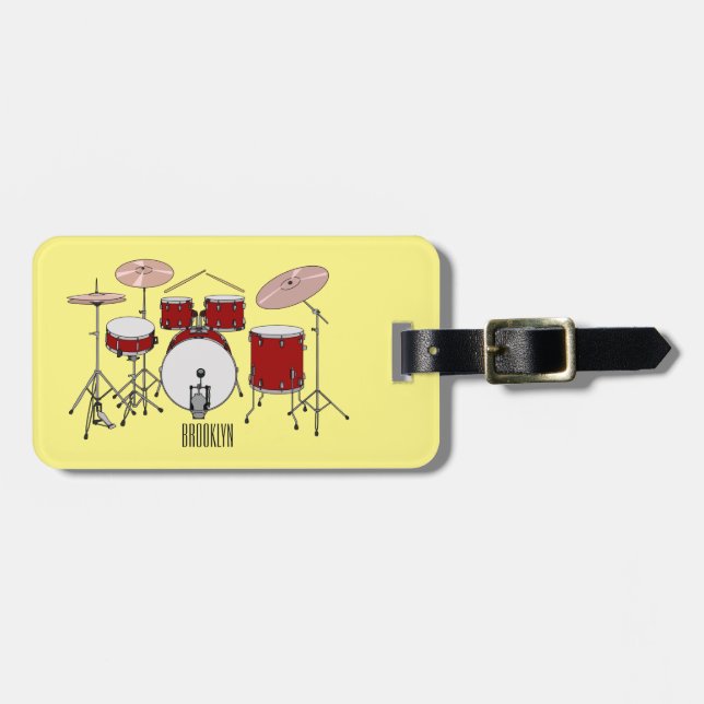 Drum kit cartoon illustration luggage tag (Front Horizontal)