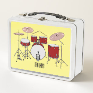 Drum kit cartoon illustration metal lunch box