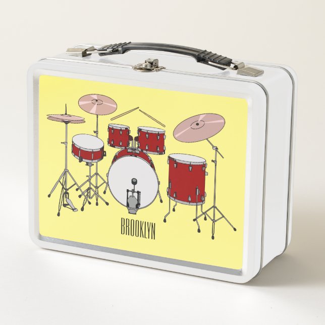 Drum kit cartoon illustration  metal lunch box (Front)