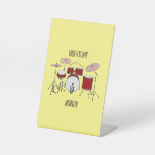 Drum kit cartoon illustration pedestal sign