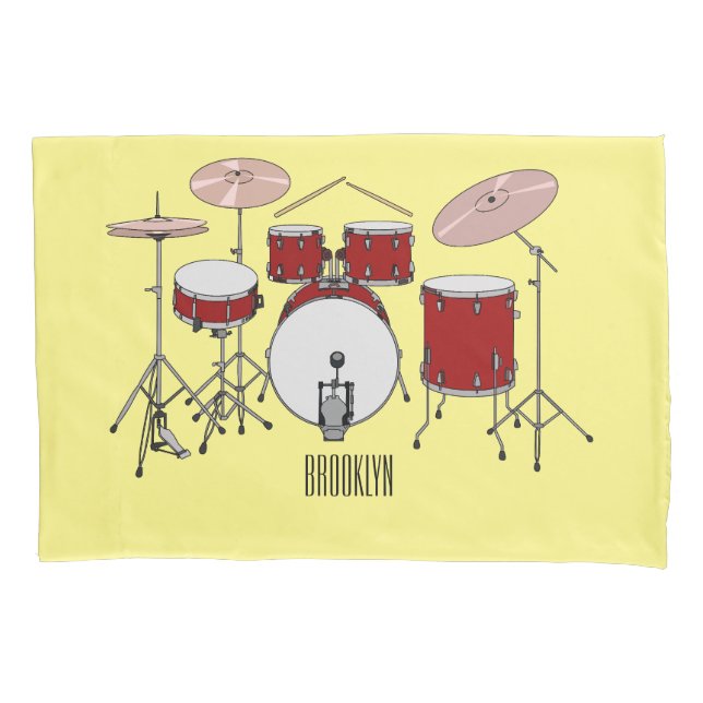 Drum kit cartoon illustration  pillow case (Front)