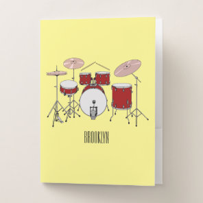 Drum kit cartoon illustration pocket folder