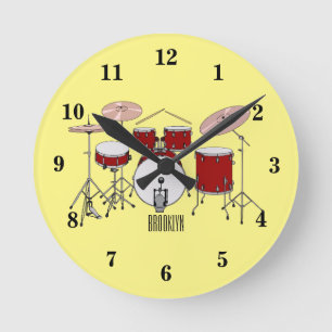 Drum kit cartoon illustration round clock