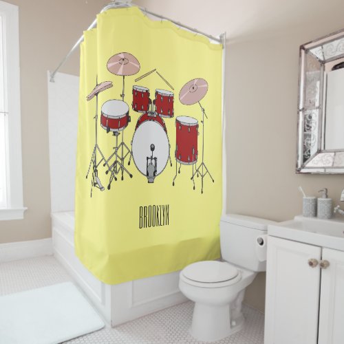 Drum kit cartoon illustration  shower curtain