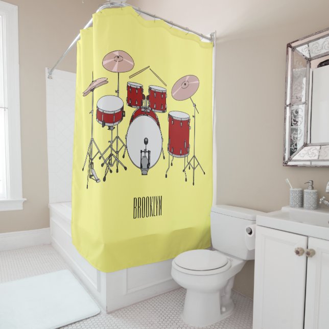 Drum kit cartoon illustration  shower curtain (In Situ)