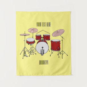Drum kit cartoon illustration tapestry