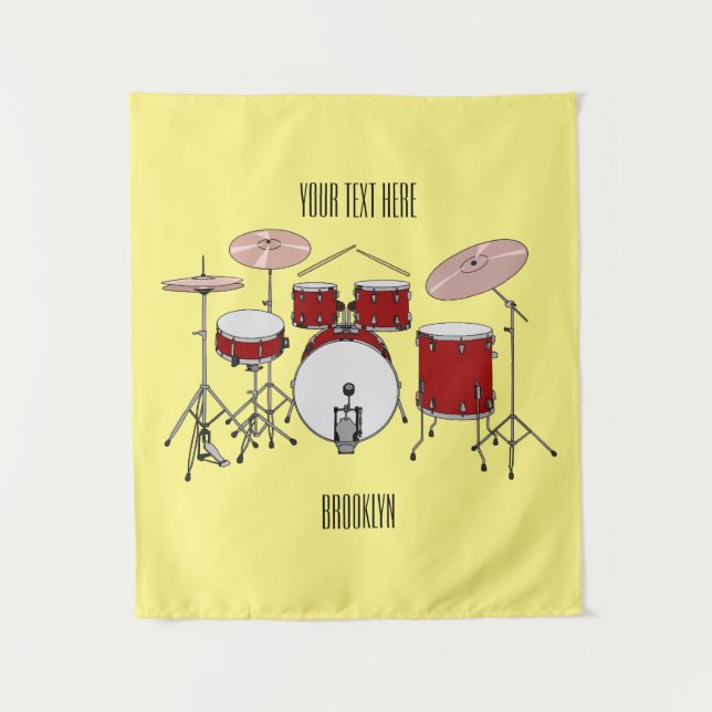 Drum kit cartoon illustration  tapestry (Front)