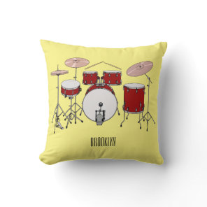 Drum kit cartoon illustration  throw pillow