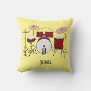 Drum kit cartoon illustration  throw pillow
