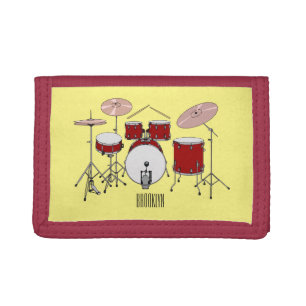 Drum kit cartoon illustration tri-fold wallet