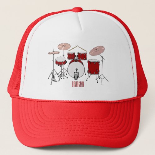 Drum kit cartoon illustration  trucker hat