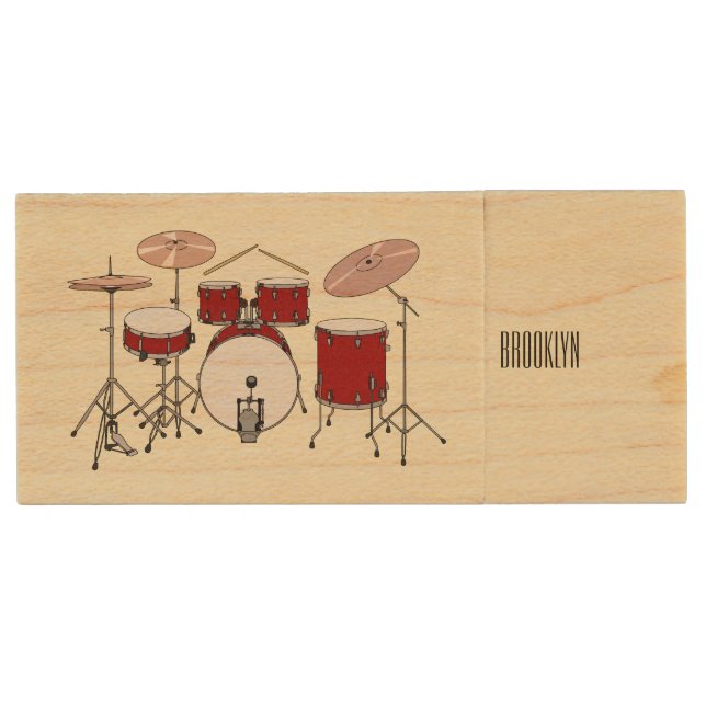 Drum kit cartoon illustration  wood flash drive (Front)