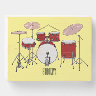 Drum kit cartoon illustration wooden box sign
