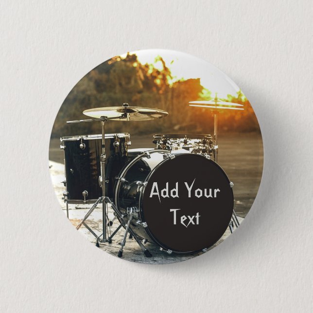 Drum Kit Drummer Rock  Personalize Customize Button (Front)