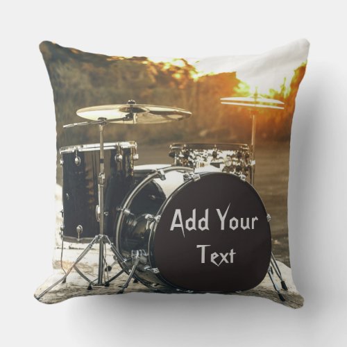 Drum Kit Drummer Rock  Personalize Customize Throw Pillow