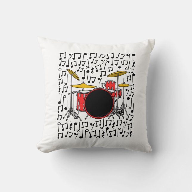 Drum Kit Musical Notes Percussionist Music Teacher Throw Pillow (Front)