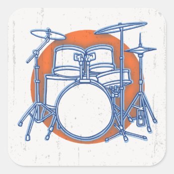 Drum Kit Offset Square Sticker by kbilltv at Zazzle
