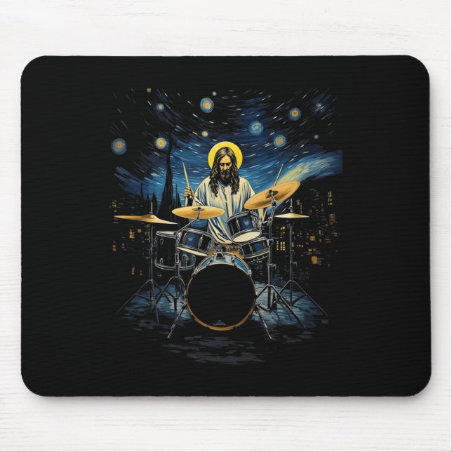 Drum Kit Percussionist Drummer Van Gogh Jesus Play Mouse Pad (Front)