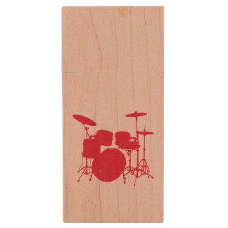 Drum Kit Silhouette Music Demo Wood Flash Drive