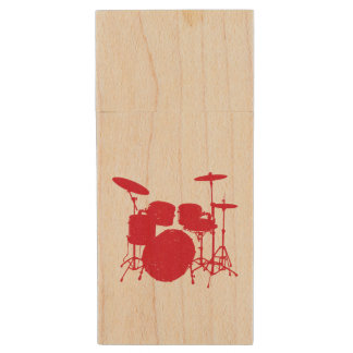 Drum Kit Silhouette Wood USB Flash Drive