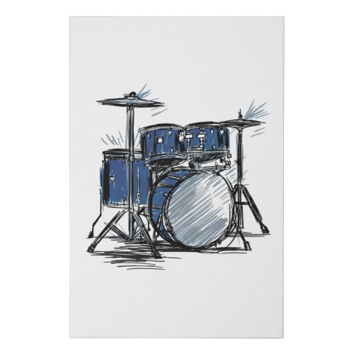 Drum Kit Sketch Music Faux Canvas Print