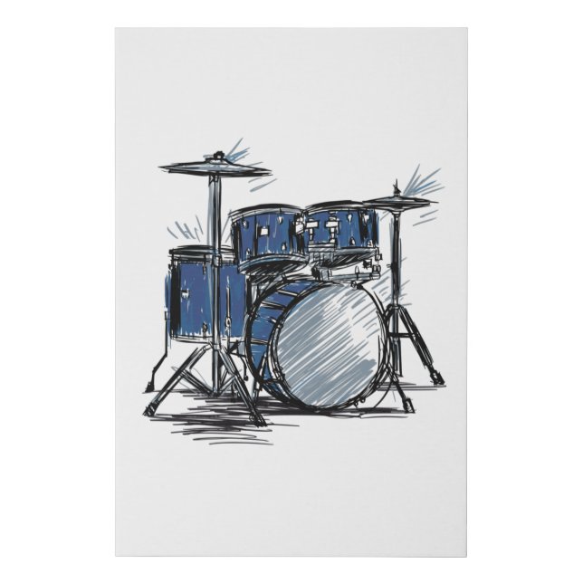 Drum Kit Sketch Music Faux Canvas Print (Front)