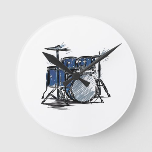 Drum Kit Sketch Music Round Clock