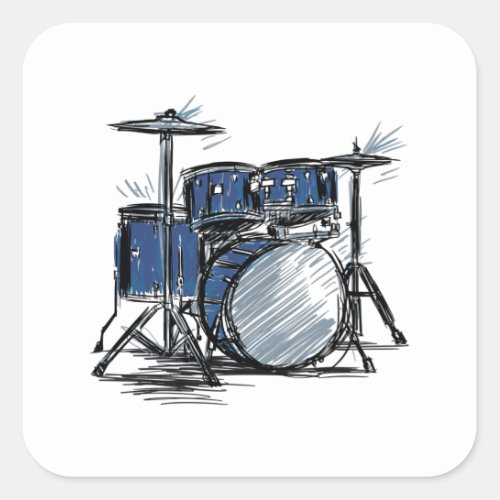 Drum Kit Sketch Music Square Sticker