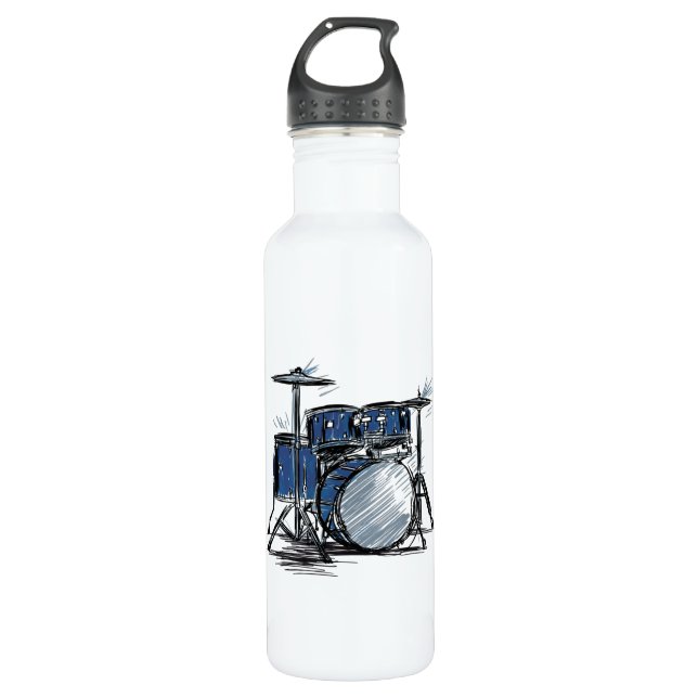 Drum Kit Sketch Music Stainless Steel Water Bottle (Front)