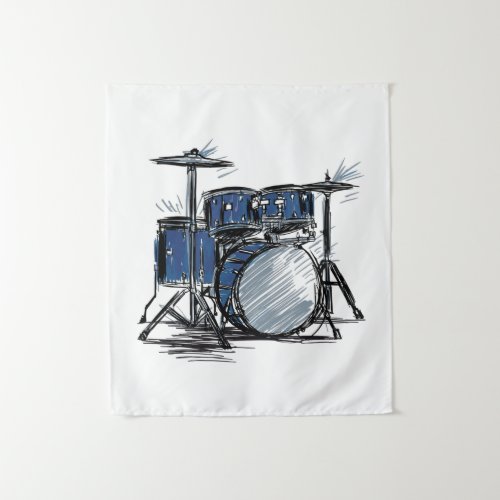 Drum Kit Sketch Music Tapestry