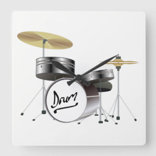 drum kit square wall clock