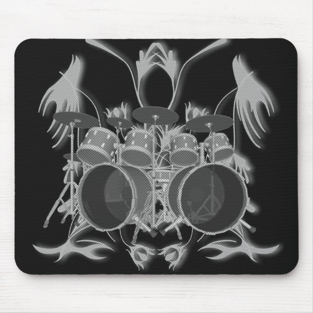 Drum Kit & Tribal Artwork (b & w) - Mousepad (Front)