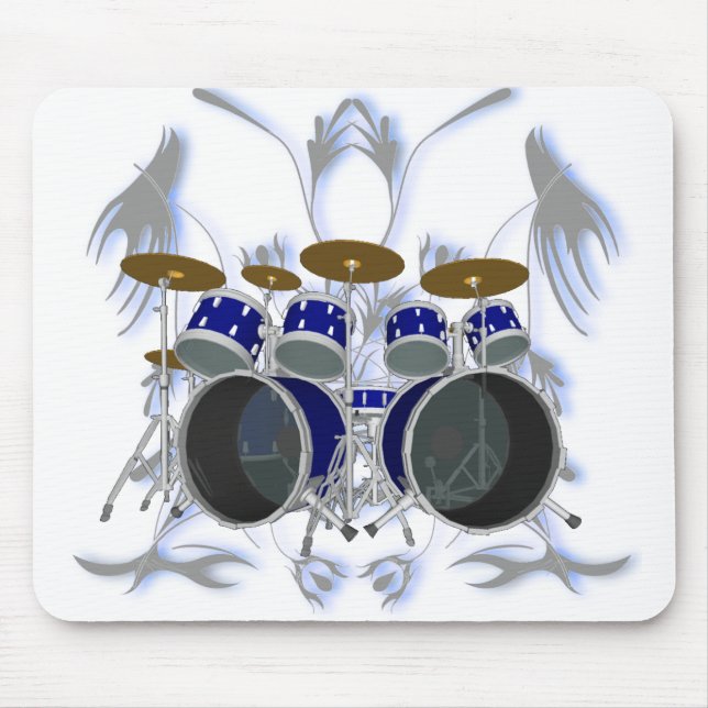 Drum Kit & Tribal Artwork (blue) - Mousepad (Front)