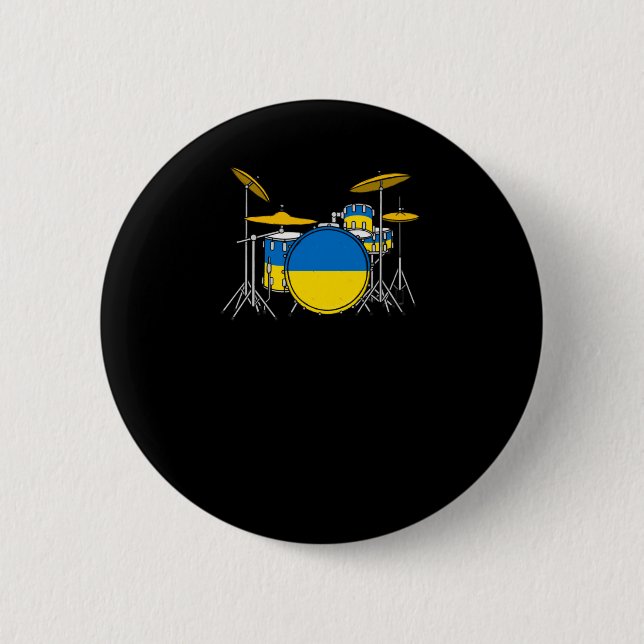Drum Kit Ukrainian Flag Drummer Musician Sticker  Button (Front)