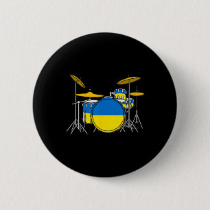 Drum Kit Ukrainian Flag Ukraine Drummer Musician  Button